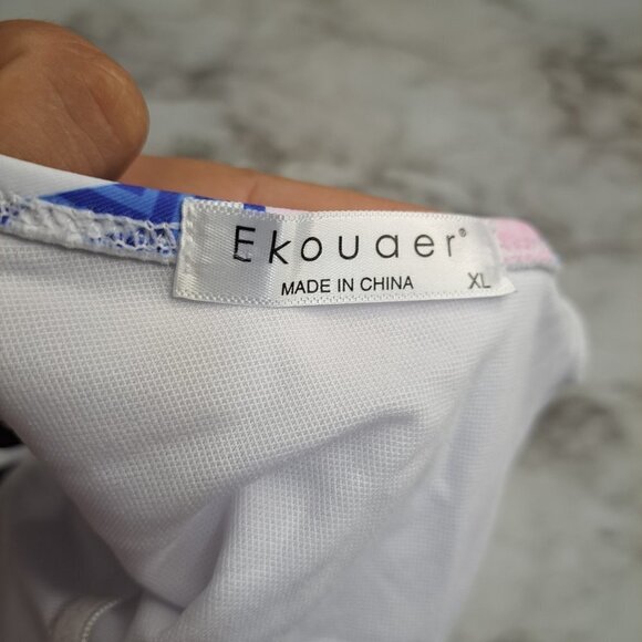 NWT Ekouaer Geometric Print Halter One-Piece Swimming Suit Womens SIZE XL White - Picture 9 of 11